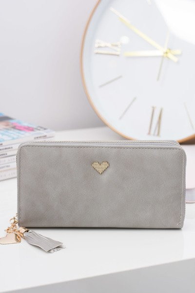 Gray Women's Large Wallet Keyring Golden Heart