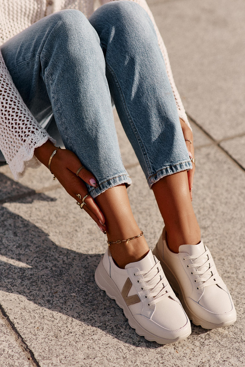 Buty Sportowe Damskie Skóra Naturalna Beżowe Vinceza 7918