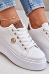 Eco Leather Sneakers On Platform With Golden Detail White-Brown Zingie