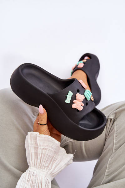 Women's Soft Foam Slippers With Ornaments Black Lorie