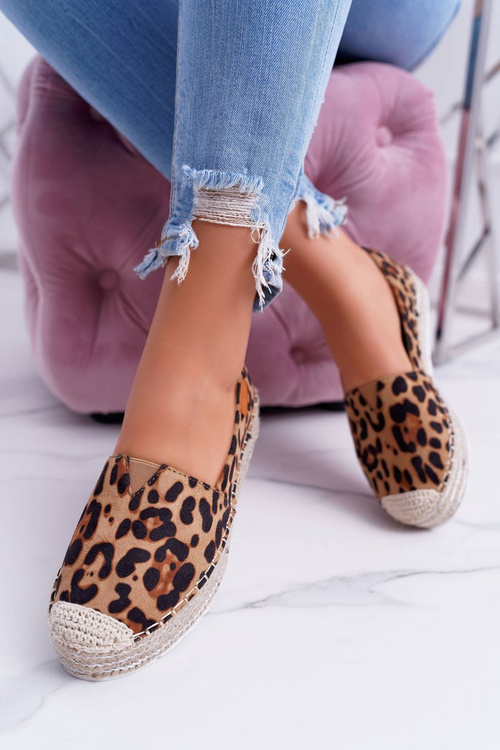 Brązowe Wsuwane Zamszowe Espadryle Leopard Mariako