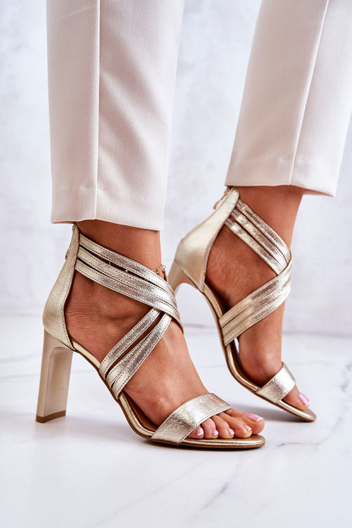 Leather Women's Sandals On The Zipper Lewski Shoes 3138 Gold