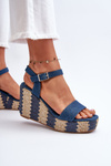 Women's Denim Wedge Sandals with Braid Blue Reviala