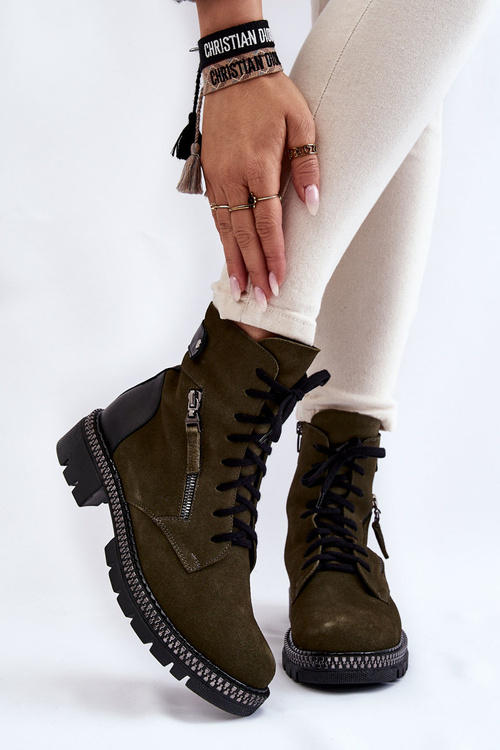 Botki Zamsz Ocieplane Zielone Laura Messi 2508 