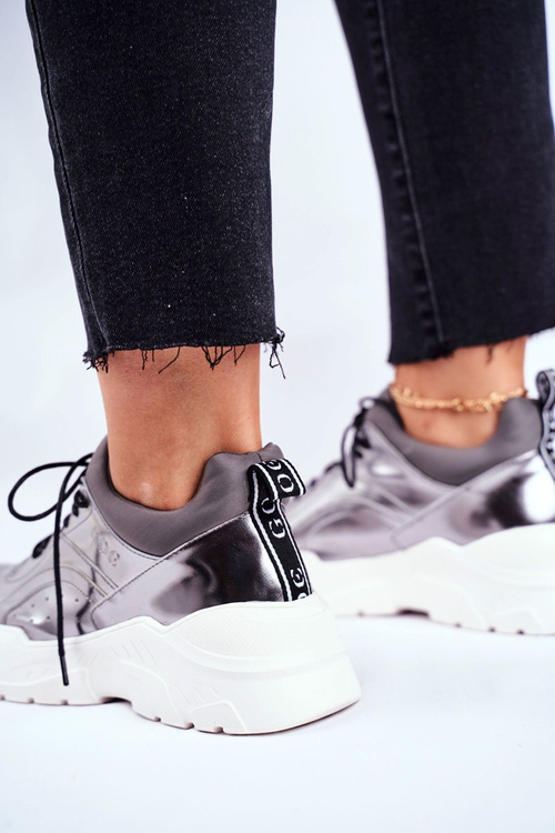 Skórzane Sportowe Buty Sneakersy GOE GG2N3040 Srebrne
