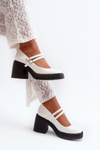 White patent leather pumps on chunky heel Halmina