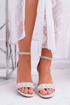 Women's Stiletto Sandals with Pearls Beige Renes