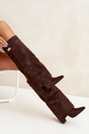 Eco Suede Boots Heel Block Zipper Insulated Folded Shaft Chocolate Evyra