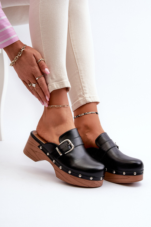 Women's Slide Sandals with Buckle Black Seprilla