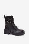 Women's Workery Boots With Lining With Decorative Strap Black Ulivine