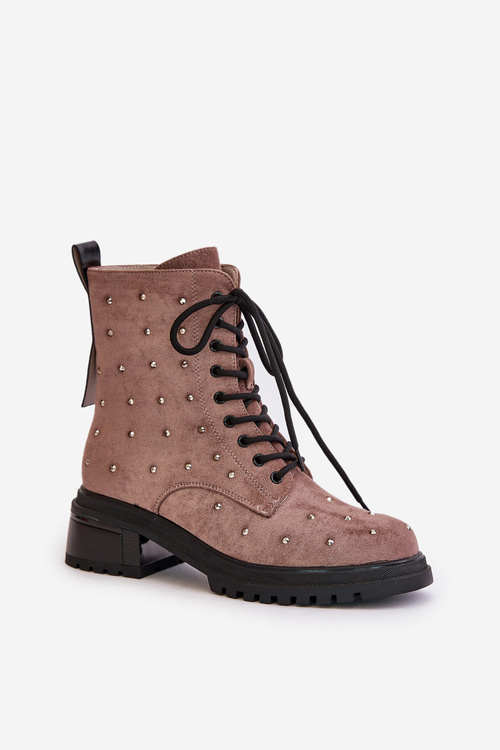 Workery Botki Ocieplane Zdobione Taupe D&A MR880-017