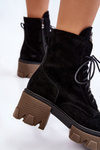 Women's Suede Warm Trapper Boots Black Rehin