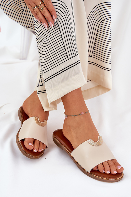 Damskie Klapki Damskie Płaskie Eko Skóra Ozdobne Detale Beżowe Mevith