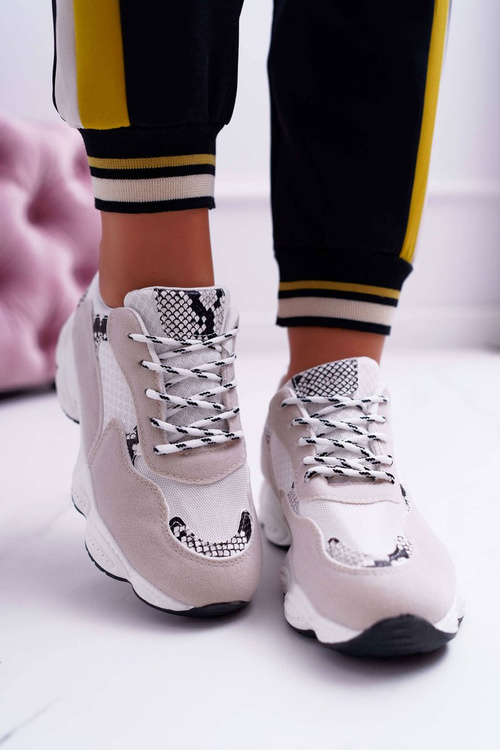 Sporty Women's Suede Shoes White Snake Leather Lollipop