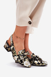 Leather Pumps With Flowers And Bow Black N6539-44