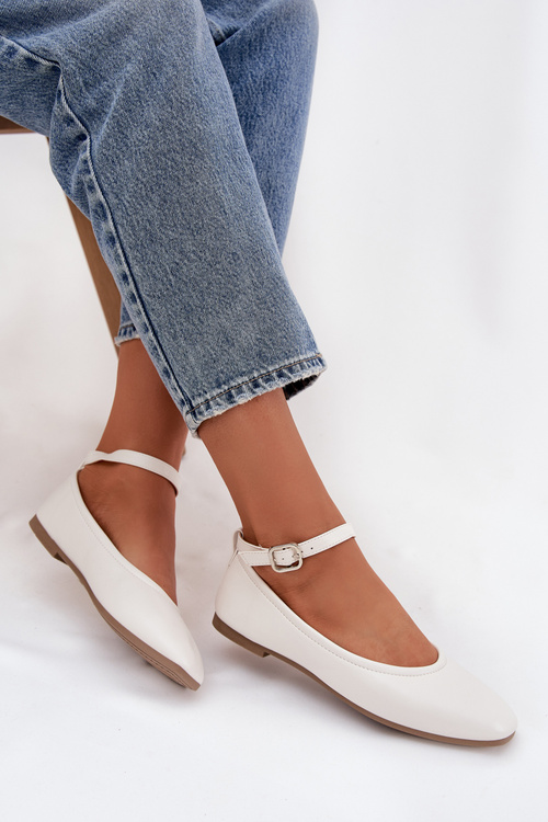 Baleriny Z Paseczkiem I Klamrą Białe Janelor