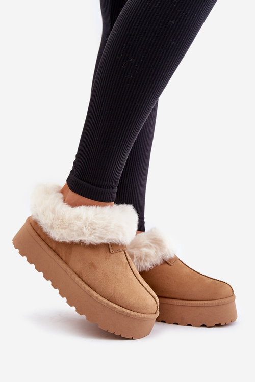 Śniegowce Z Futerkiem Eko Zamszowe Na Platformie Camel Neathoria
