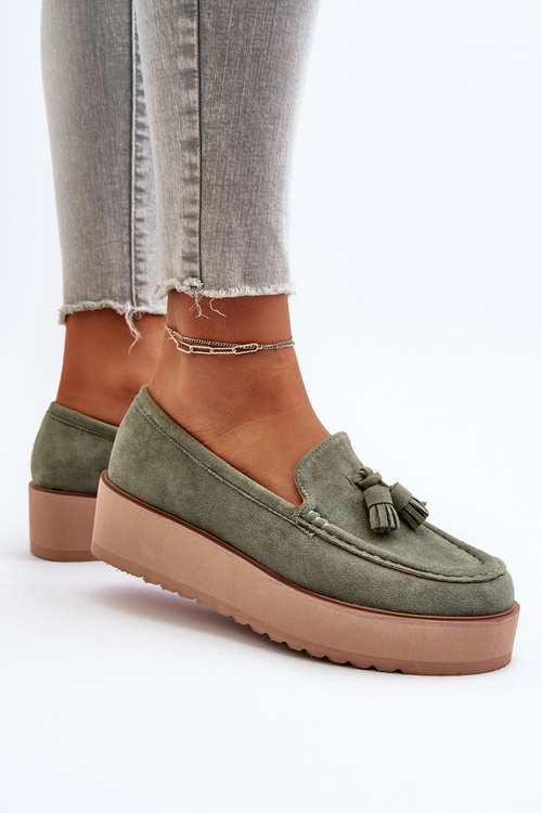 Women's Platform Moccasins with Fringes Green Mialani