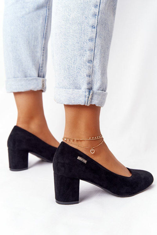 Suede Pumps On A Block Heel Sergio Leone PB178 Black