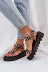 Embellished Platform Sandals Leopard Brown Tatellia