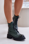 Zazoo 60486 Leather Ankle Boots Workwear Insulated Dark Green