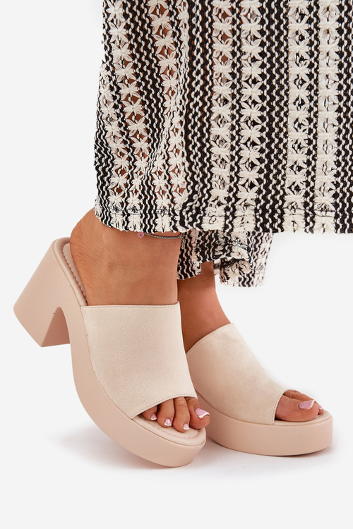 Women Sandals On Heel And Platform Beige Omeisa