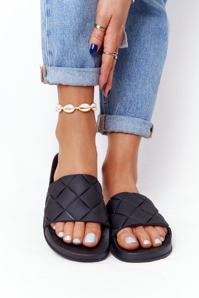 Women's Black Rubber Slippers Let's Swim