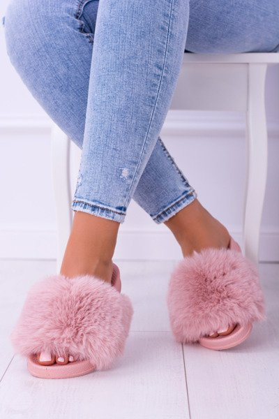 Lu Boo Women's Fur Flip Flops Pink Fur XXL