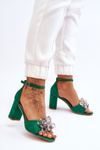 Elegant High Heel Sandals With Crystals Green Cameron 