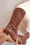 Zazoo 3669 Suede Cowboy Boots Ladies Mid Calf Brown