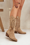 Suede Boots With Perforated Shaft Beige Zazoo 3714