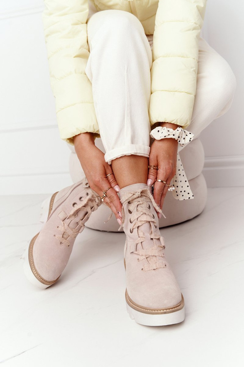 Suede Openwork Boots Maciejka Beige 05033-04