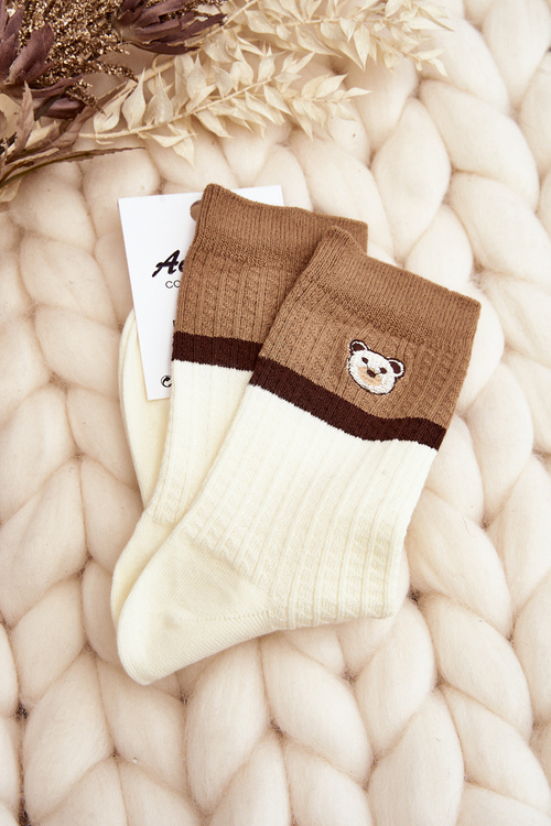Women's Socks with Teddy Bear Cream