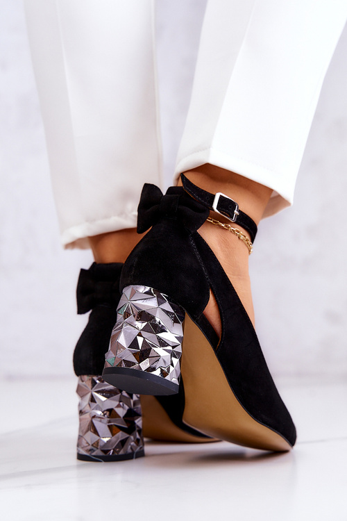 Czółenka Zamszowe Damskie Kokardka Czarne Maciejka 05059-01