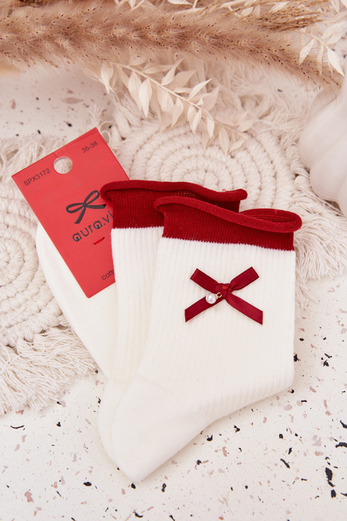 Women's Christmas Socks With Bow White