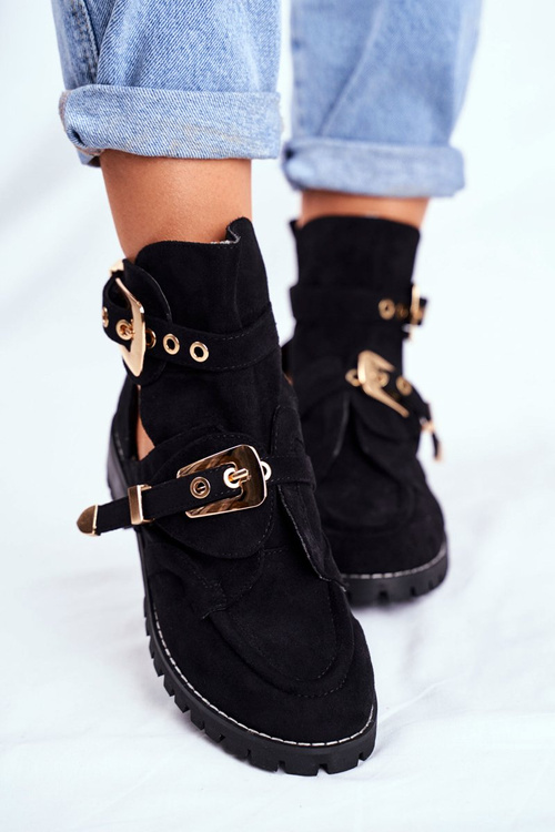 Lu Boo Black Suede Cut Out Ankle Boots Rock Girl
