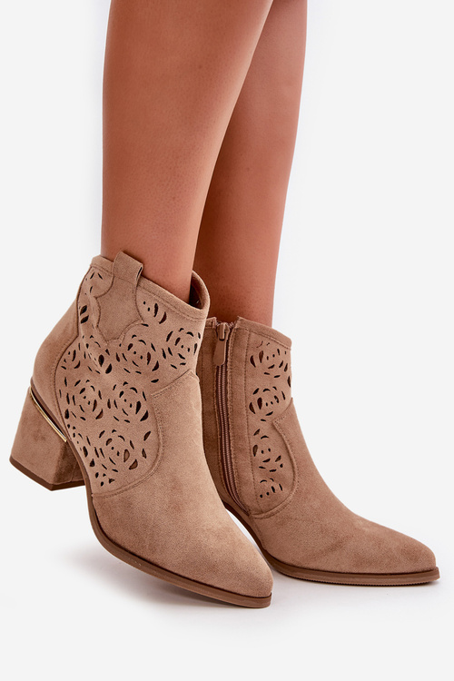 Lace-Up Cowboy Ankle Boots with Heel Zip Closure Brown Vosilara