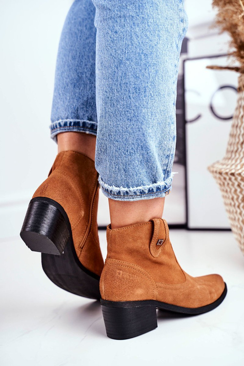 Botki Skórzane Obcas Słupek Big Star Camel GG274330