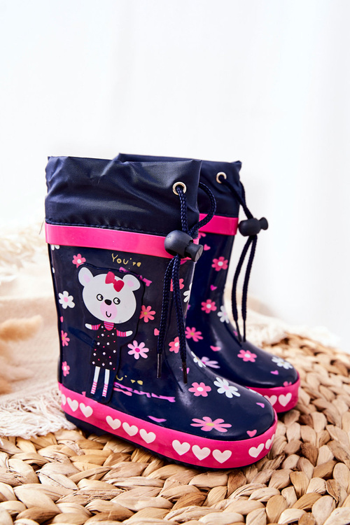 Children's Rubber Galoshes boots Navy Teddy bear Zinstina