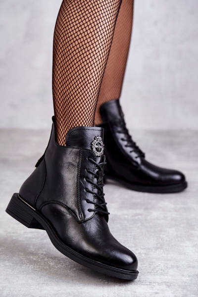 Lace-up boots on a flat heel Black Grete