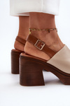 Elegant Women's Sandals in Beige Eco Leather on Block Heel Vattima