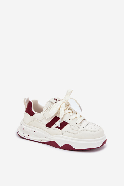 Dziecięce Sneakersy Na Platformie Beżowo-Bordowe Grellio