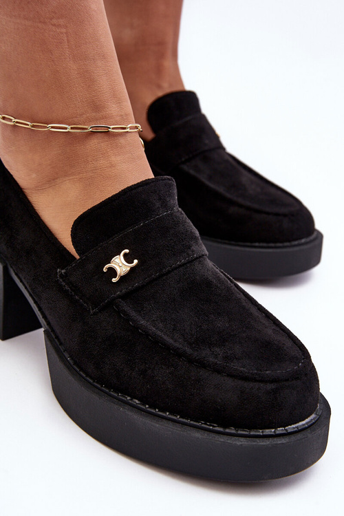 Półbuty Damskie Zamsz Obcas Czarne Afnira NS382