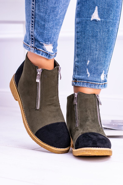 Lu Boo Suede Olive Inez Boots With Zippers
