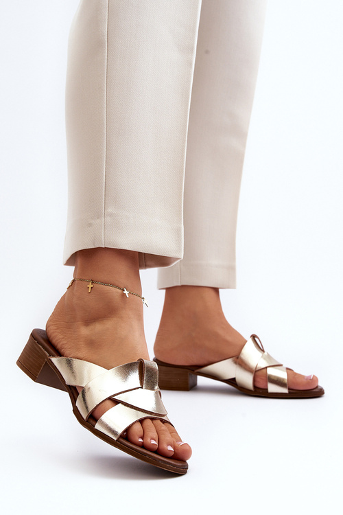 Zazoo 40236 Leather Women's Mules with Low Heel Gold