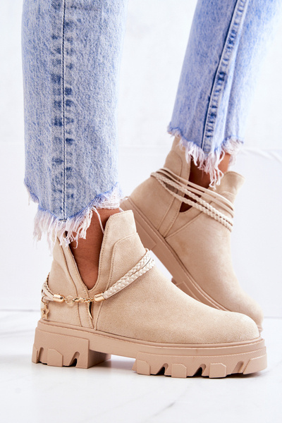 Suede Strapless Worker Boots Light Beige Moriah