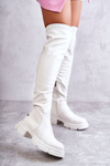 Leather Boots Over the knee On Flat Heel GOE KK2N4022 White