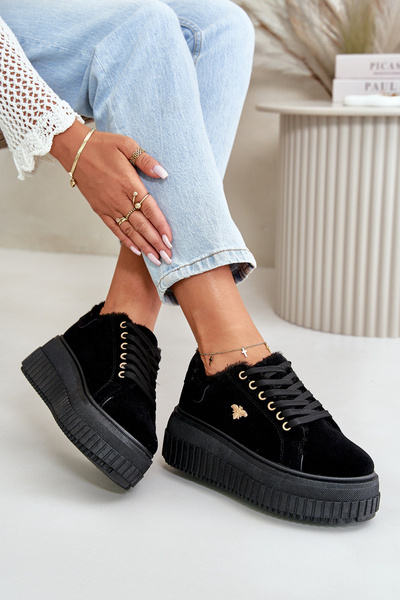 Women's Insulated Sneakers On Massive Sole With Golden Detail Black Lotira