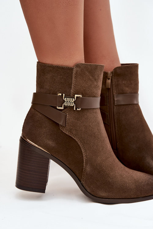 Women's suede ankle boots with heel warm Sergio Leone BT25384-S Khaki