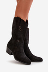 Openwork Women's Cowboy Ankle Boots Black Iceda